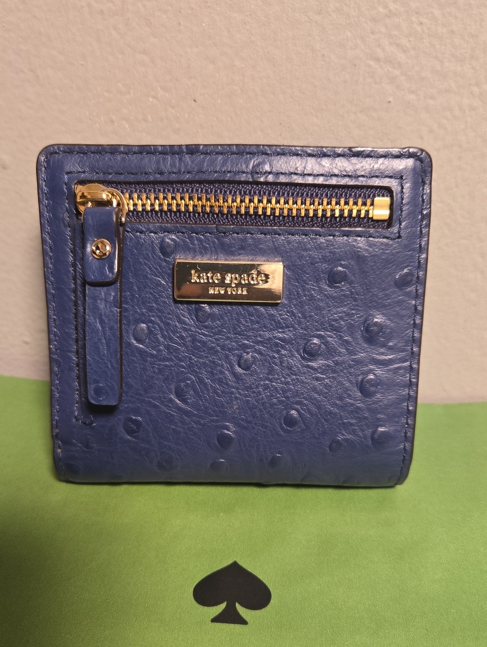 Kate Spade Blue Ostrich Textured Leather Compact Wallet